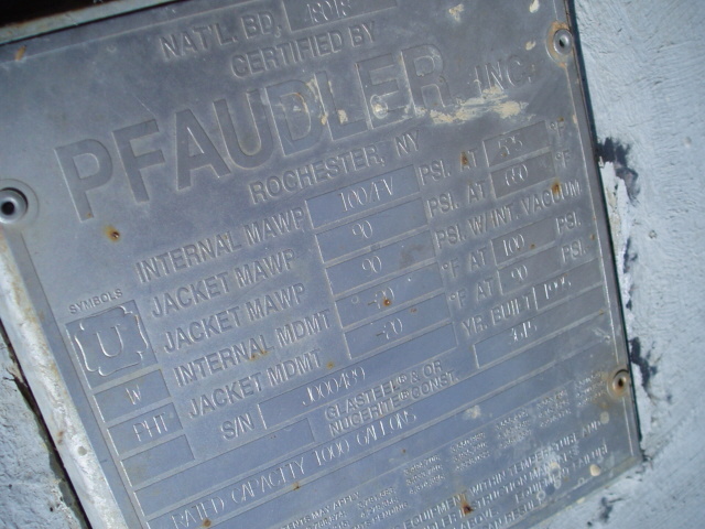 1000 gallon Pfaudler, reactor, G/L, 100 psi, jacketed, 60" dia. x 5' 8" straight side (5 available) - Image 5