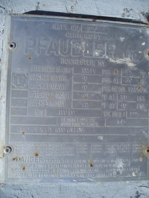 1000 gallon Pfaudler, reactor, G/L, 100 psi, jacketed, 60" dia. x 5' 8" straight side (5 available) - Image 6