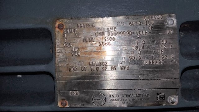 125 HP 3600 RPM U.S. Motors, Frame 444LP, TEFC BB, 460 Volts - Image 3