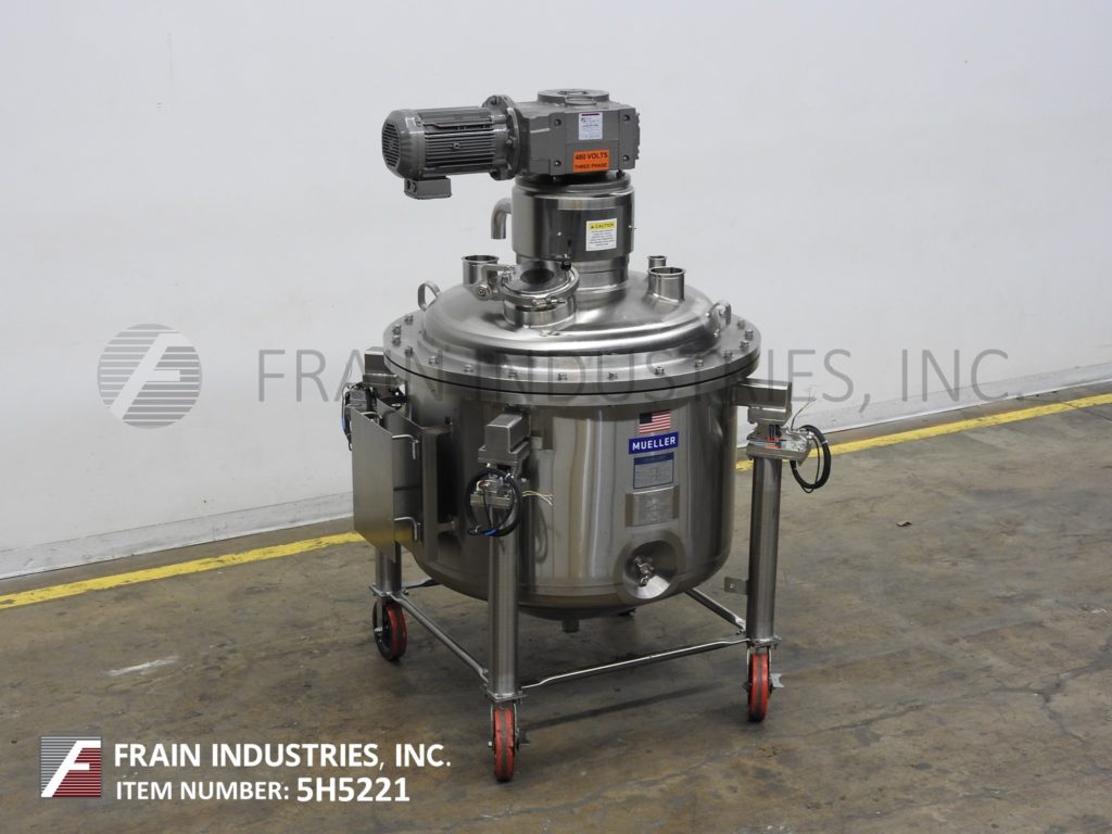 500 liter, Mueller, 316 Stainless Steel jacketed process tank, 100 psi, 36" ID x 36" deep with 28" straight - Image 1