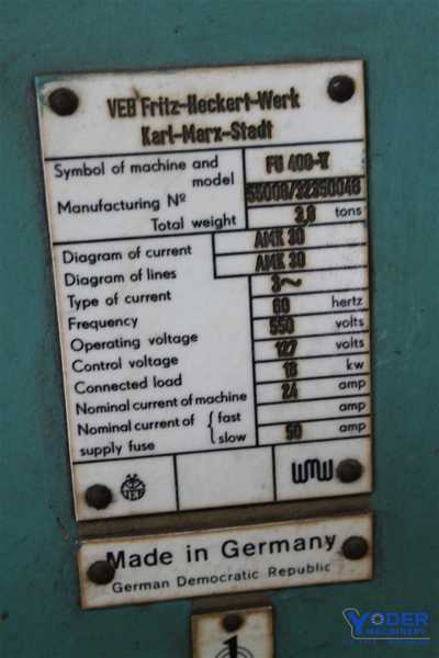 Heckert #FU400II, horizontal mill, 71" x16" table area, 28-1400 RPM, #50 NS, coolant, #58578 - Image 6