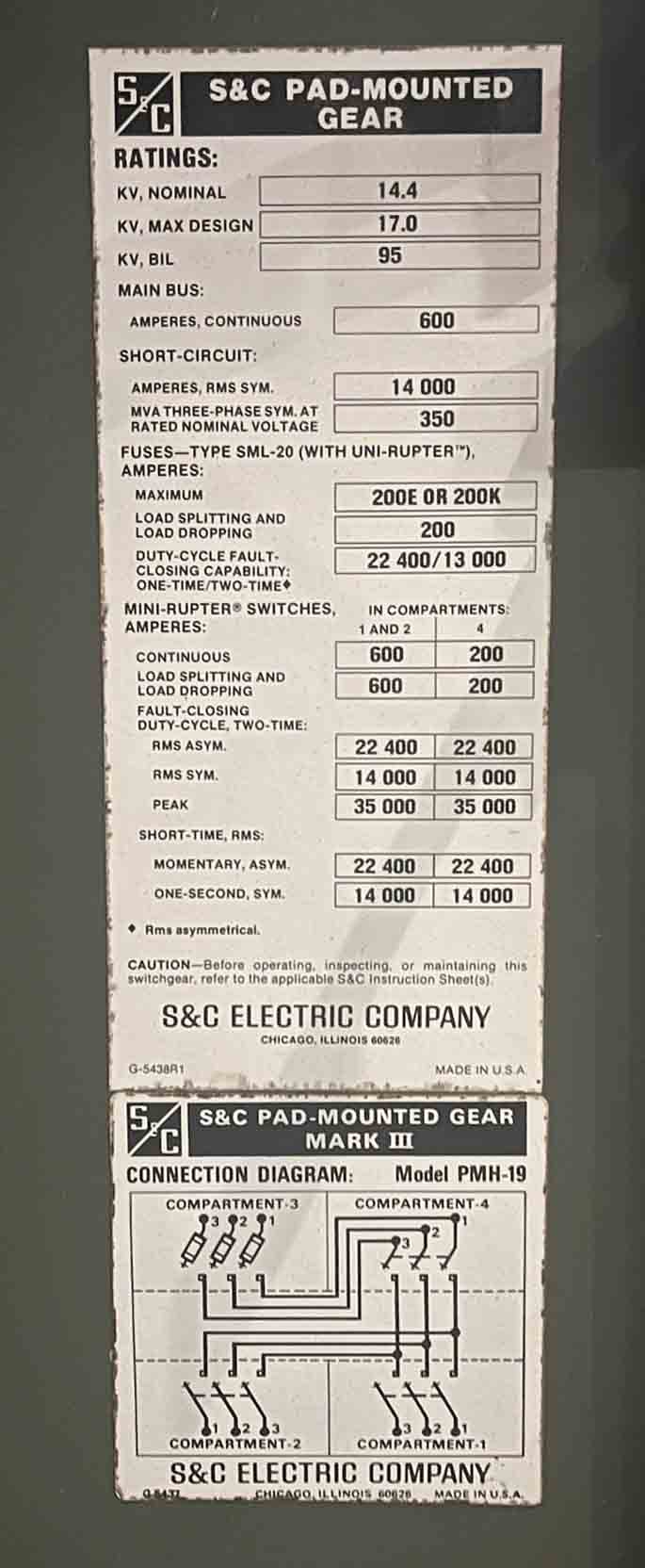 600 Amp, S & C, No. PMH-19, 14400 Volts, UNI-RUPTER, FUSED - Image 1