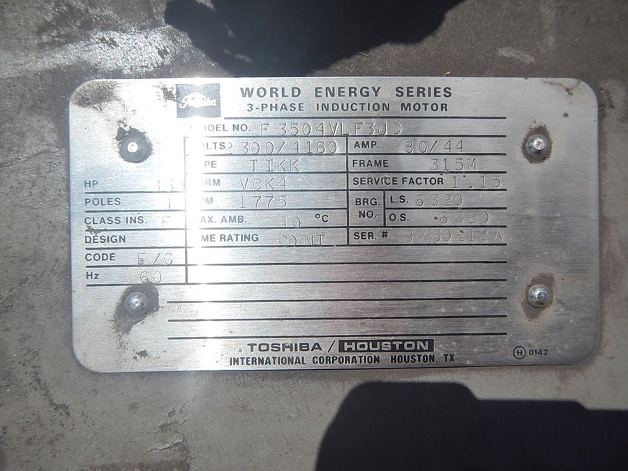 350 HP 1800 RPM Toshiba, Frame 315M, Drip-Proof Ball Bearing, 2300/4160 Volts, New Surplus - Image 4