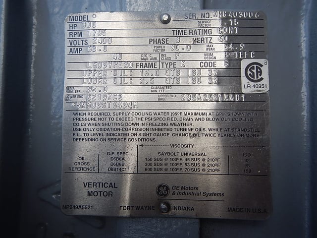 300 HP 1800 RPM General Electric, Frame L509VPZ20, TEFC BB, 2400 Volts - Image 3