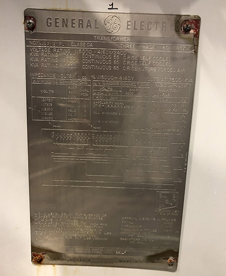 7500/8400/10500 kVA, 115000 Delta Primary, 4160/2400 WYE Secondary, General Electric Substation - Image 1