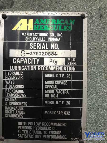 3/8" x 10' American Hercules #S-375-Alpha, hydraulic shear, 48" FOPBG, 84" sq.arm, 1984, #69838 - Image 4