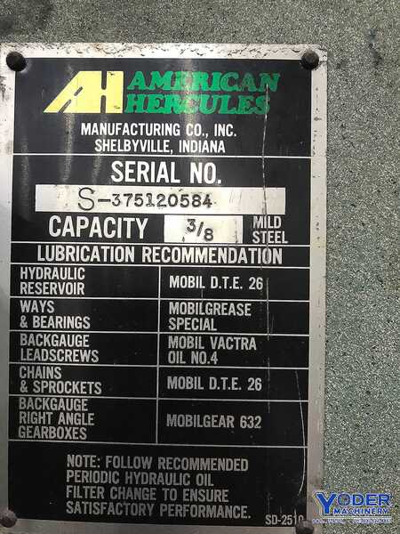 3/8" x 10' American Hercules #S-375-Alpha, hydraulic shear, 48" FOPBG, 84" sq.arm, 1984, #69838 - Image 8