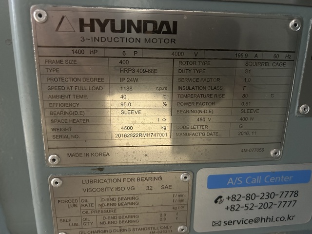 1400 HP 1200 RPM Hyundai, Frame 400, weather protected enclosure type 2, 4160 Volts, new - Image 6