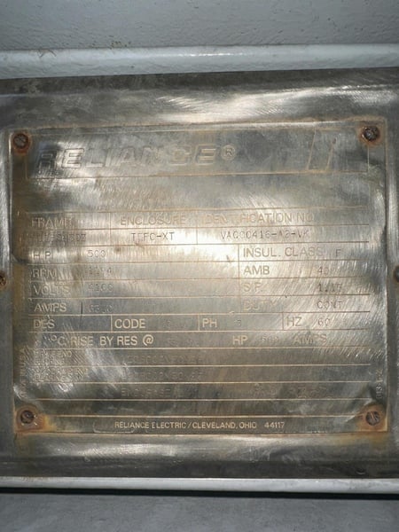 500 HP 1200 RPM Reliance, Frame 9450Z, TEFC, Ball, 4160 Volts (2 available) - Image 2