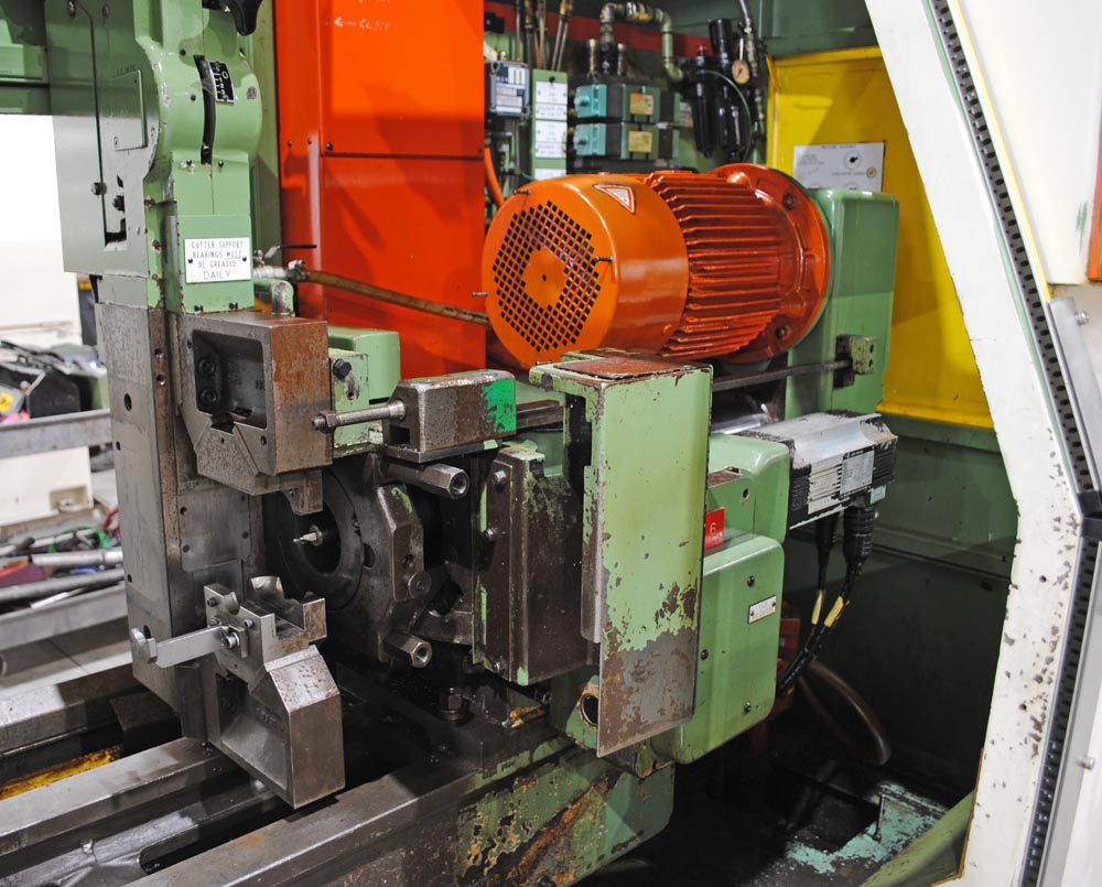 8" x 27" Hey #3, CNC facing & centering machine, 2-air vises, chip conveyor, AB Control, 1999 - Image 3