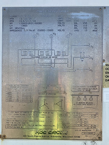 15000/16800/20000/22400/25000/28000 kVA, 120000/69280 GRDY Primary, 13800 Delta Secondary, ABB Substation - Image 1