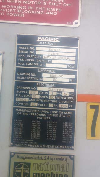 3/8" x 16' Pacific #300G16, 48" FOPBG, retractable Back Gauge, one shot lube, 18" throat, 1986 - Image 5