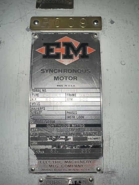 800 HP 600 RPM Electric Machinery, Frame 5400, SLV, rebuilt, 250 DC, 2300 Volts - Image 2