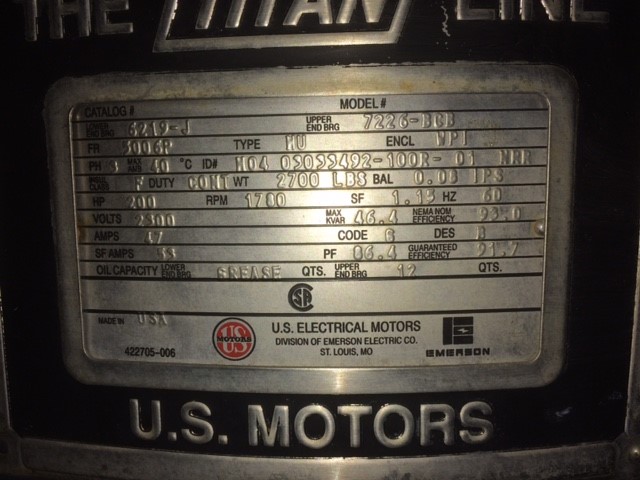 200 HP 1785 RPM U.S. Motors, Frame 5006P, weather protected enclosure type 1, VHS, vertical hollow shaft - Image 2