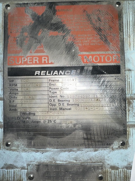500 HP 325/1300 RPM Reliance, Frame B846AT, DPG-SV, rblt, 500VA, 240VF - Image 2
