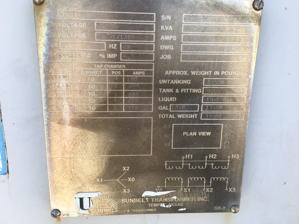 5000/5600 KVA 13800 Delta Primary, 2400Y/1386 Secondary, Westinghouse - Image 1