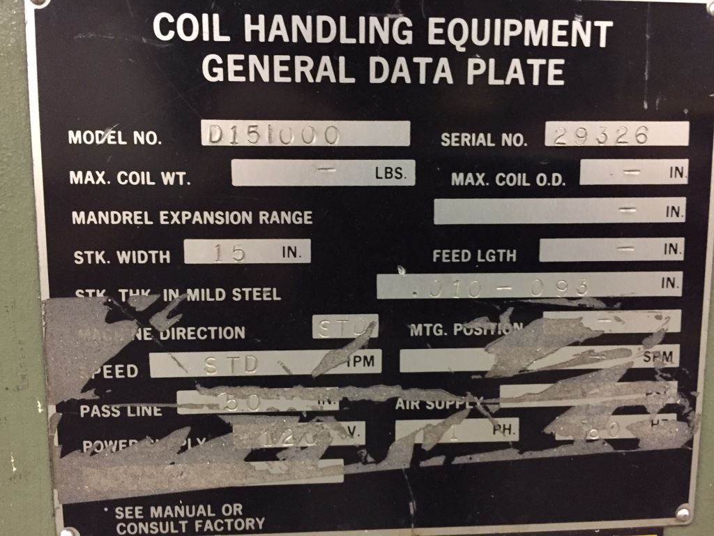 8000 lb. CWP / Rowe servo feed line, 15" W x .093", pilot release, entry/exit pinch rolls, cascade rolls - Image 2