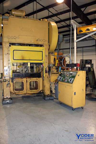 250 Ton, Verson #HS2-250-54-30T, straight side double crank press, 4" stroke, 18" Shut Height, air clutch & - Image 2