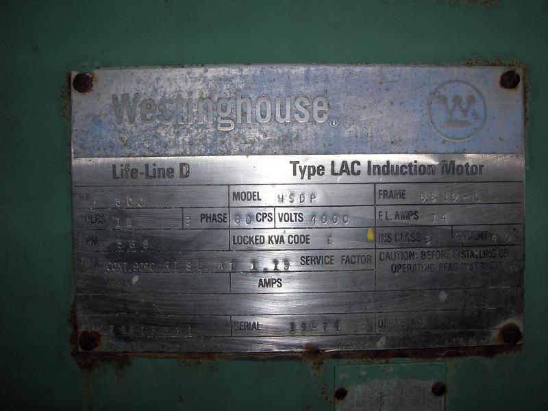 500 HP 580 RPM Westinghouse, Frame 6810L, DP/WPI, 2300/4160 Volts - Image 1