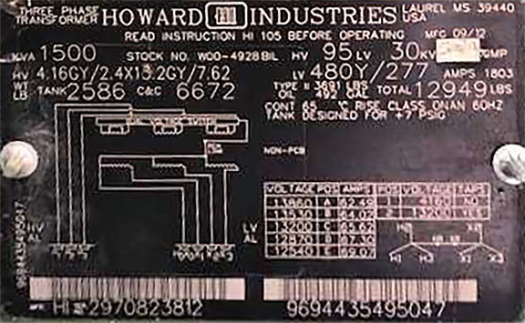 1500 kVA, 4160/2400 GY Primary, 480/277 WYE Secondary, Howard, Radial feed, Live front Pad-Mount - Image 1