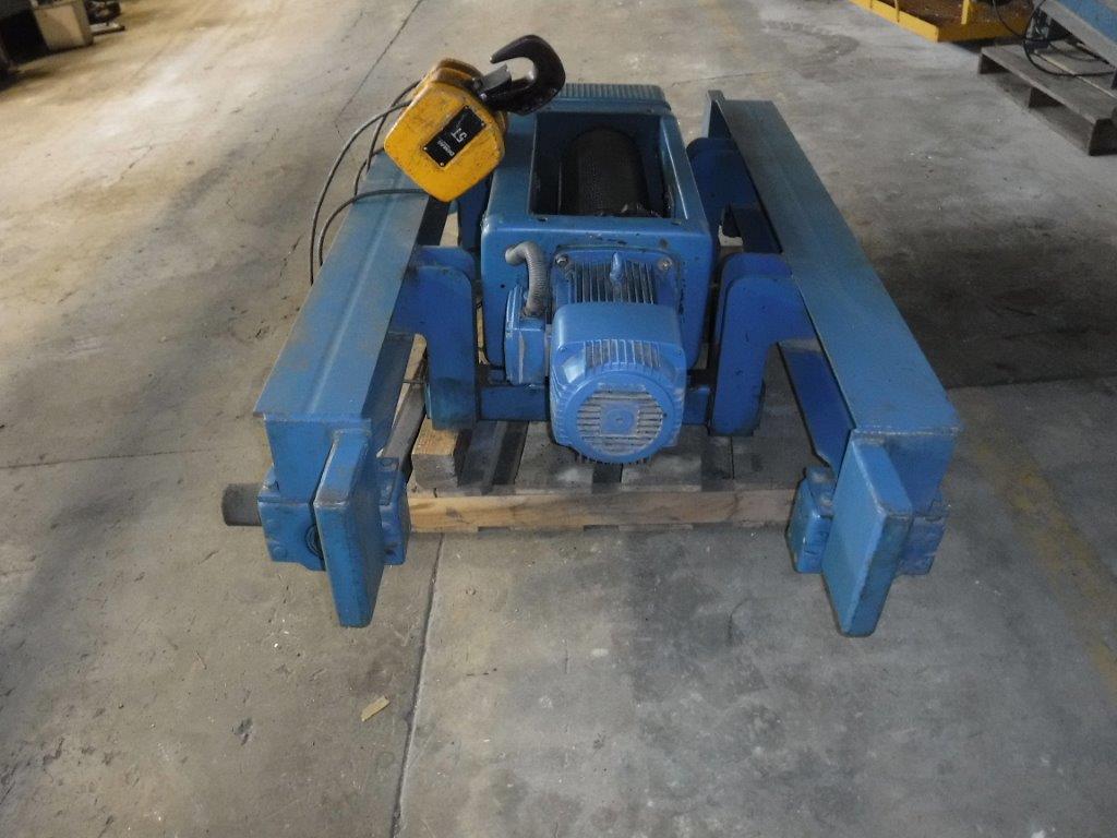 5 Ton, Demag hoist, 20' lift, 55" trolley gauge, 18" overhead clearance