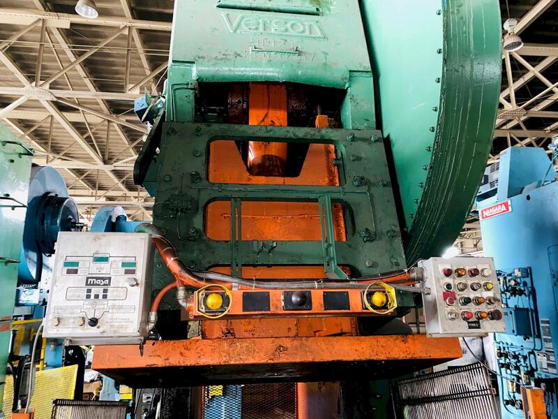 250 Ton, Verson #12F-OBI, inclined gap press, 12" stroke, 26" Shut Height, 5" adjustment, 62" x 36" bolster - Image 4