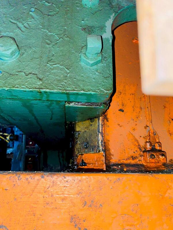 250 Ton, Verson #12F-OBI, inclined gap press, 12" stroke, 26" Shut Height, 5" adjustment, 62" x 36" bolster - Image 5