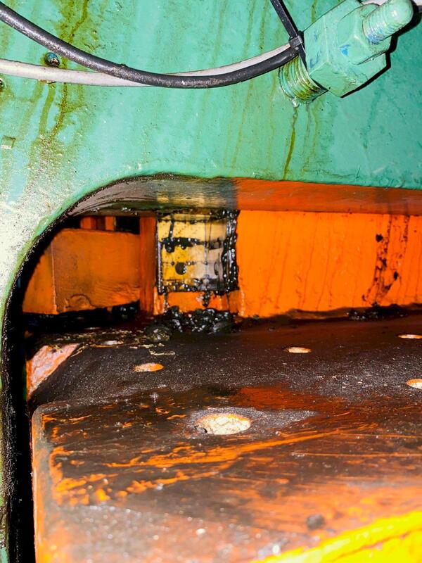 250 Ton, Verson #12F-OBI, inclined gap press, 12" stroke, 26" Shut Height, 5" adjustment, 62" x 36" bolster - Image 9