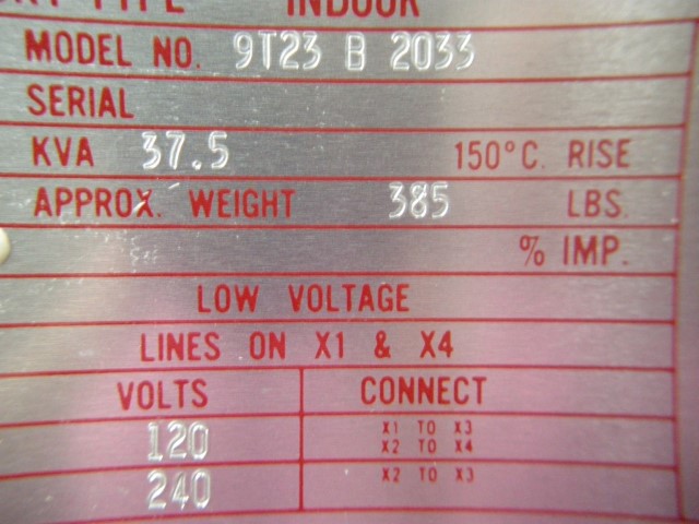37.5 KVA General Electric #9T23B2033, (3) Interconnected transformers - Image 2