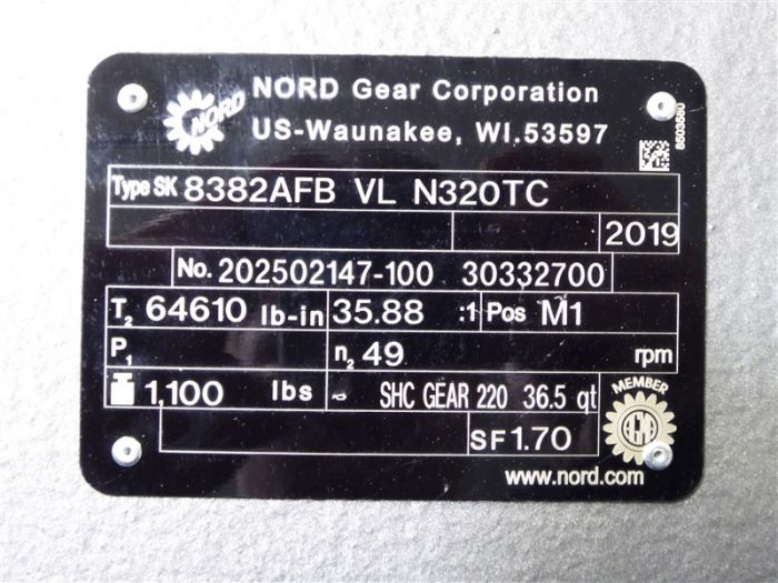 Nord Gear Type SK 8382AFB VL N320TC Unicase, 35.88:1 ratio, 1.70 service factor, new surplus, 2019 - Image 7
