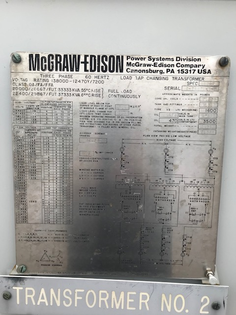 20/22.4/26.6/29.8/33.3/37.3 MVA 138000 Primary, 12470Y/7200 Secondary, McGraw-Edison, LTC - Image 5