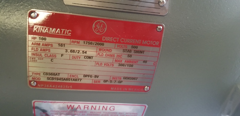 100 HP 1750/2000 RPM General Electric, Frame CD368AT, DPFG BB, new, 500VA, 300/150VF (2 available) - Image 1