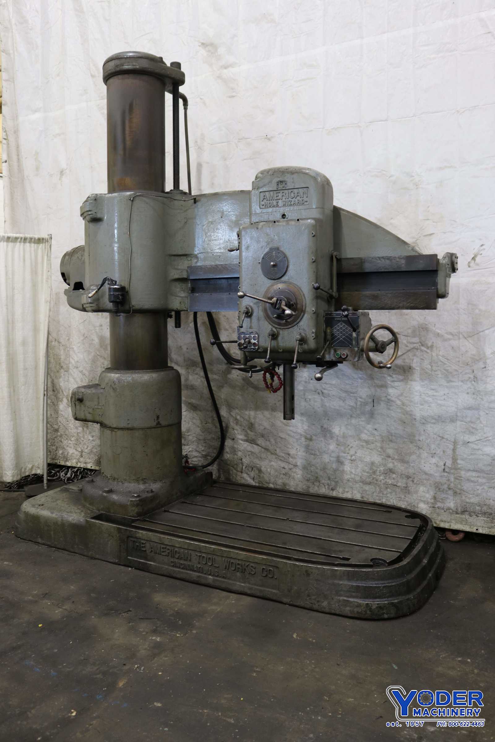 5' -13" American radial drill, 36" x72" base, 10 HP, power elevation & clamping, #71447 - Image 1