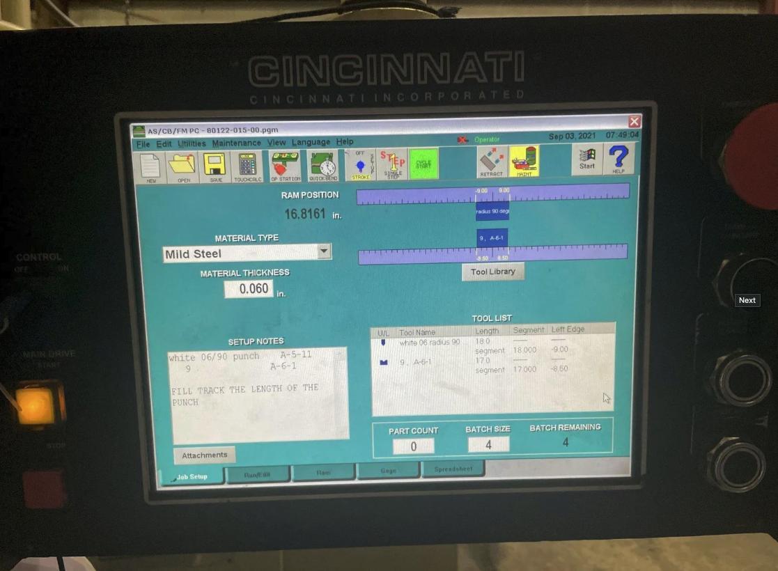 175 Ton, Cincinnati #175FMI, hydraulic CNC press brake, upgraded touchscreen controls, 10' overall, 1032" - Image 4