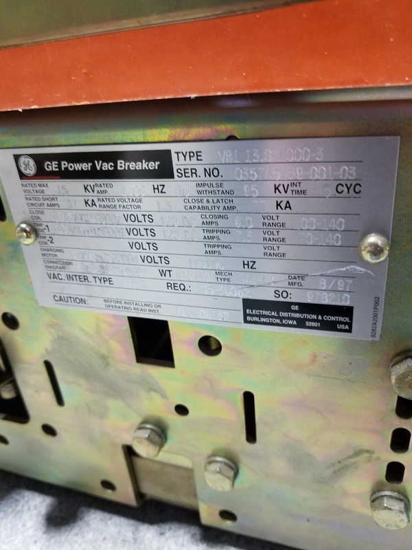 1200 Amps, General Electric, VB1-13.8-1000-3, 125 VDC - Image 3