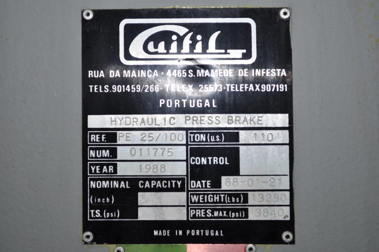 110 Ton, Guifil #PE25-100, hydraulic press brake, 8' overall, 80" between housing, 18" stroke, 1988 - Image 8