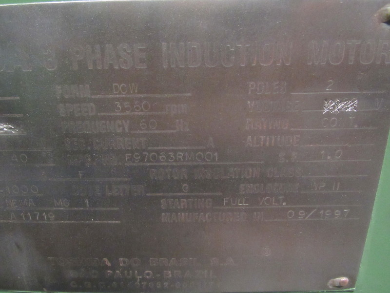 800 HP 3560 RPM Toshiba, Frame 315-1000, weather protected enclosure type 2, SB, 2300 Volts - Image 3