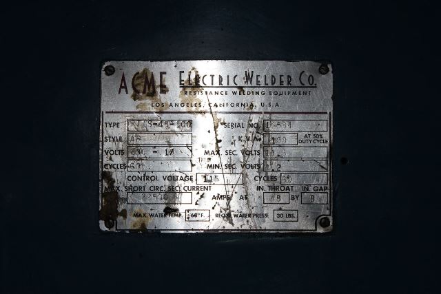 100 KVA Acme #PT1S-48-100, press type, 22500 amp, 230 V., 48" x 8" throat, S/N 14584 - Image 7