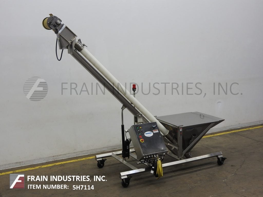 4" diameter x 8' long, Hapman, screw conveyor and 35" x 35" x 32" Stainless Steel product hopper, top mounted - Image 1