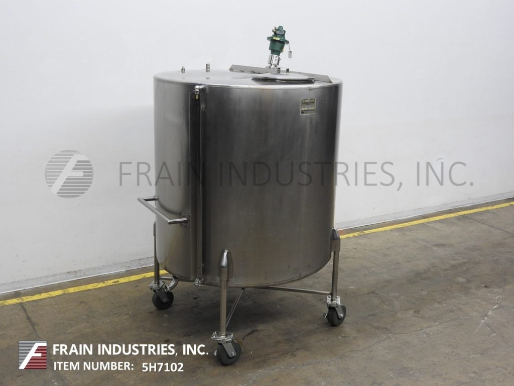 750 gallon Chem Tek, 304 Stainless Steel single wall holding tank with prop style agitator, 60" ID x 60" - Image 1