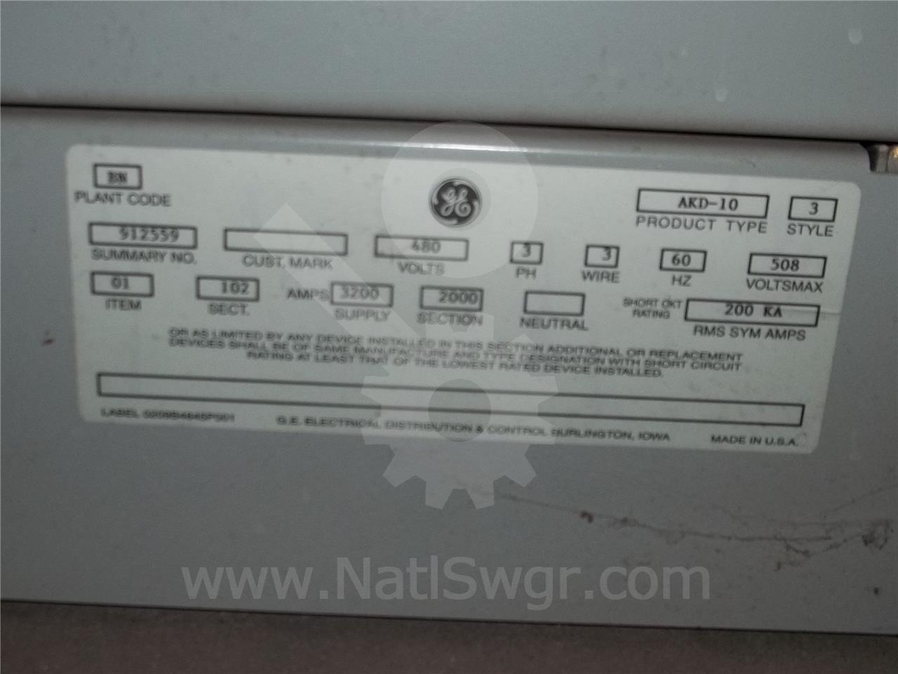 3200 Amps GE Akd-10 Fused Indoor Switchgear 4-800 Amps Feeder - Image 7