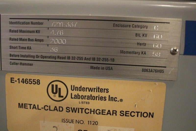 1200 Amps, Cutler-Hammer, 50VCP-W250, w/gear - Image 5