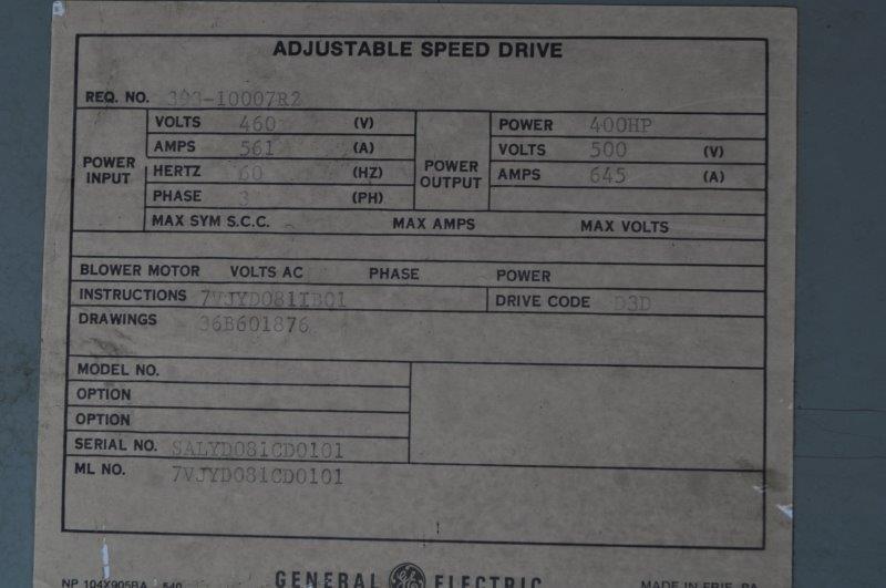300 HP General Electric, 7VMXDO72CD0l, frequency drive - Image 10
