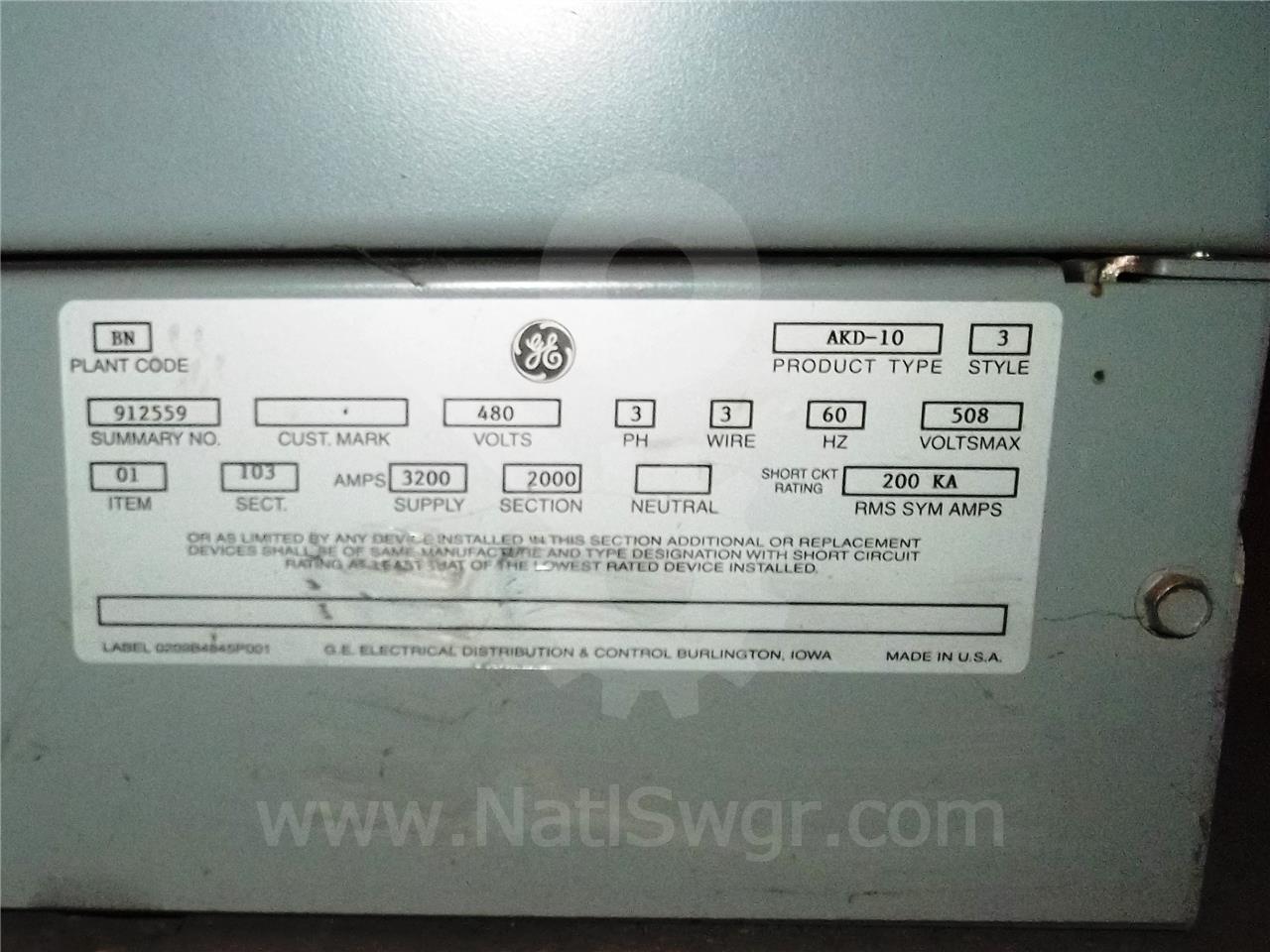 3200 Amps GE Akd-10 Fused Indoor Switchgear 4-800 Amps Feeder - Image 6