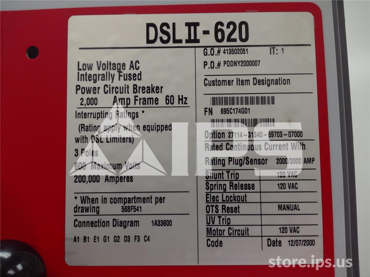 2000 Amps Ch Dslii-620 Eo/do Unused Surplus 120 Volts AC Control, Rms 810 Lsg, 2000 Amps Rp, 3000 Amps Fuse - Image 3