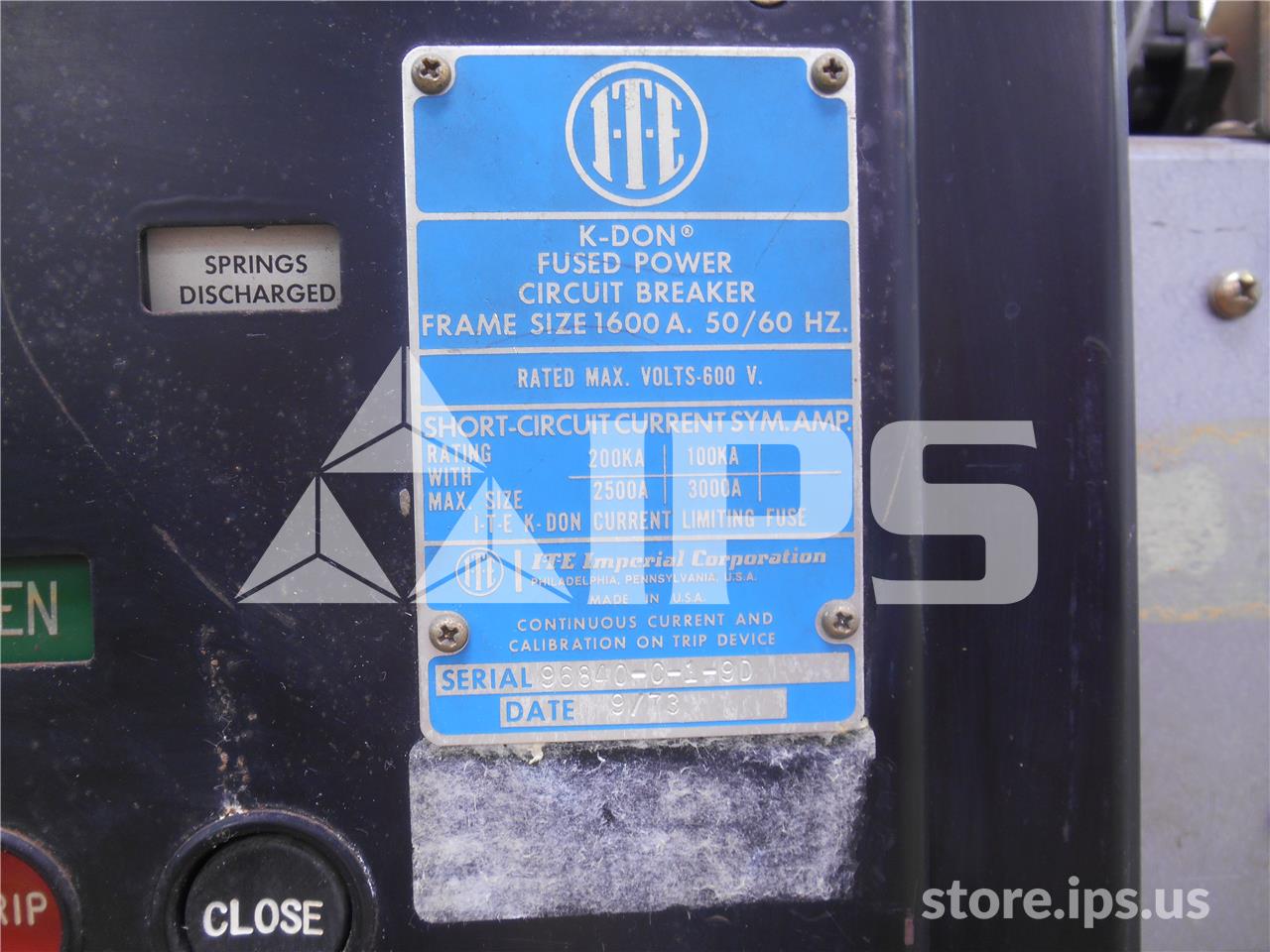 1600 Amps ITE Kdon-1600s Red Eo/do 48 Volts DC Controls, 1600 Amps Fuse - Image 2
