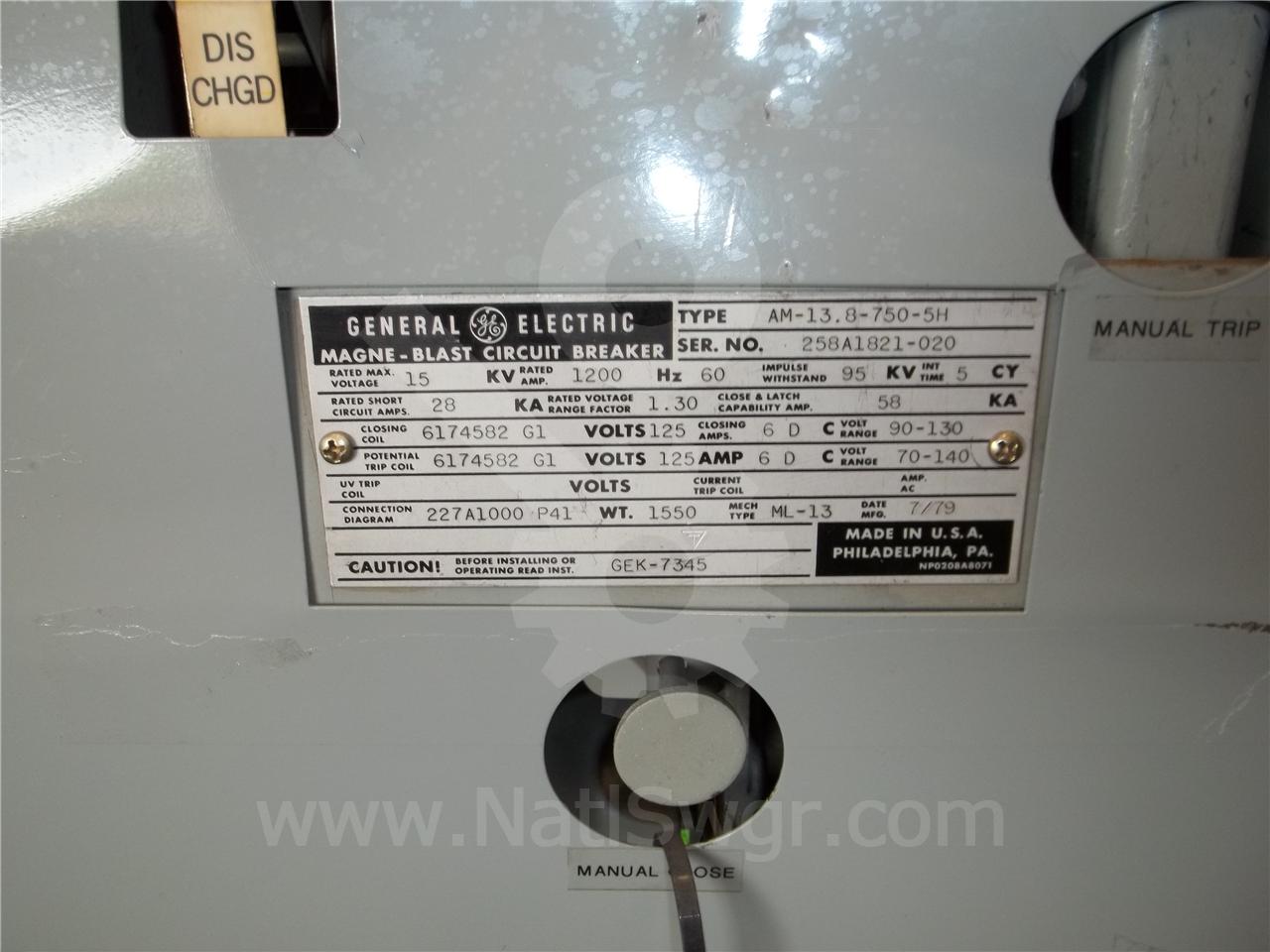 1200 Amps GE Am-13.8-750-5h Ml-13 (am 13.8-750) 125 Volts DC Control - Image 6