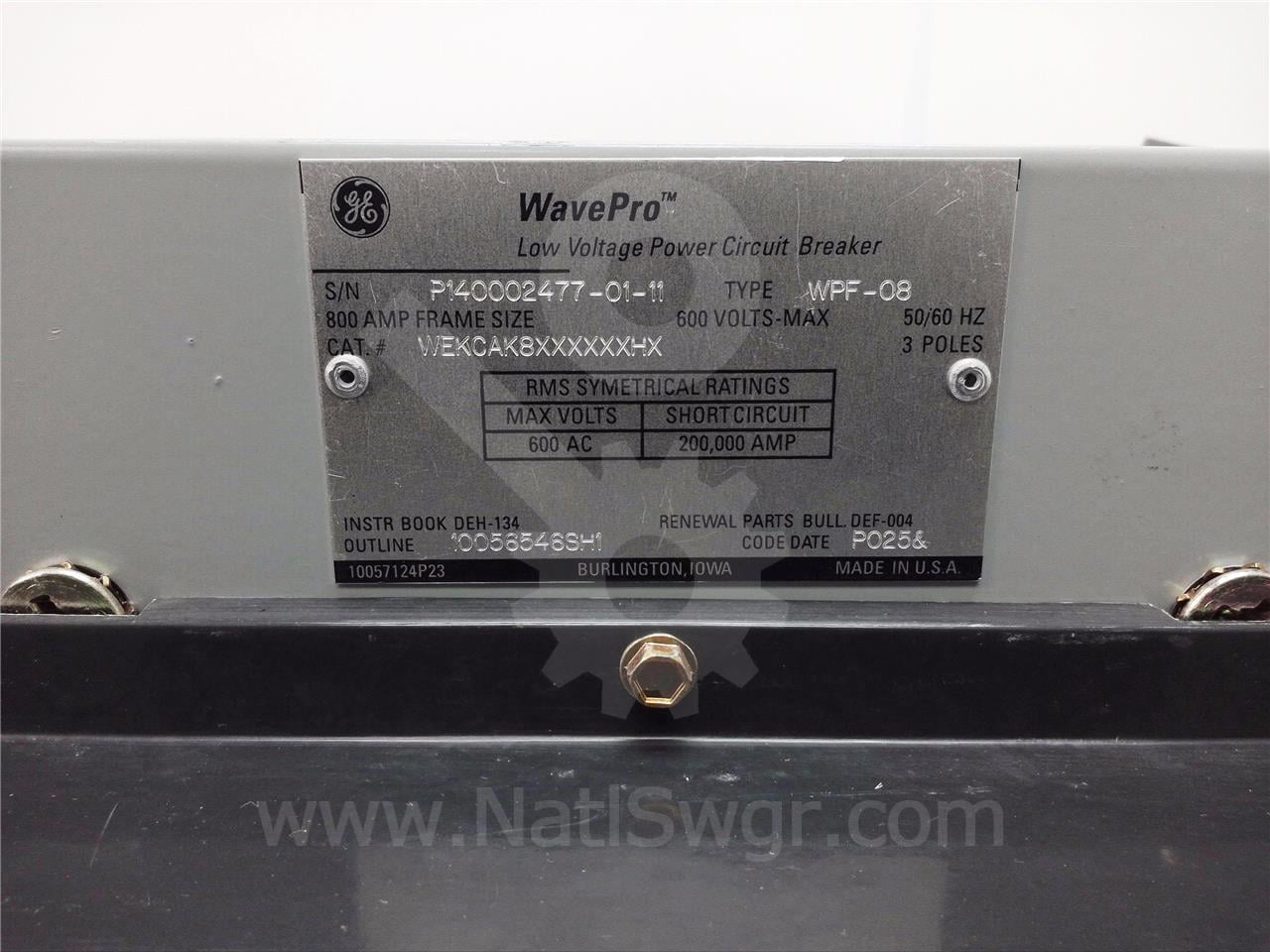 800 Amps GE Wpf-08 Mo/do Wekcak8xxxxxxhx Unused Surplus Mvt Plus Lig, 400 Amps Ct, 250 Amps Rp, 1600 Amps Fuse - Image 7