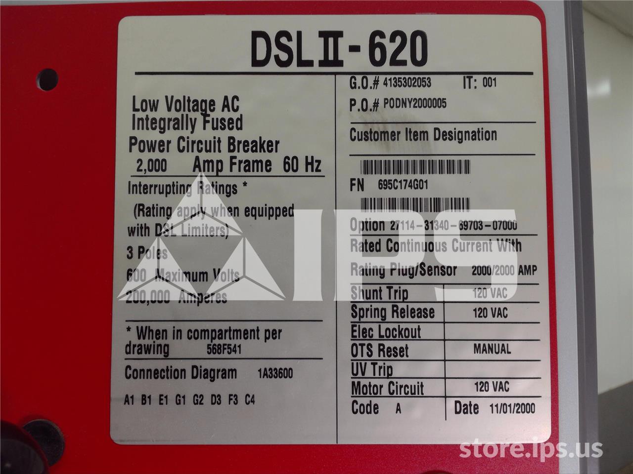 2000 Amps Ch Dslii-620 Eo/do Unused Surplus 120 Volts AC Control, Rms 810 Lsg, 2000 Amps Rp, 3000 Amps Fuse - Image 3