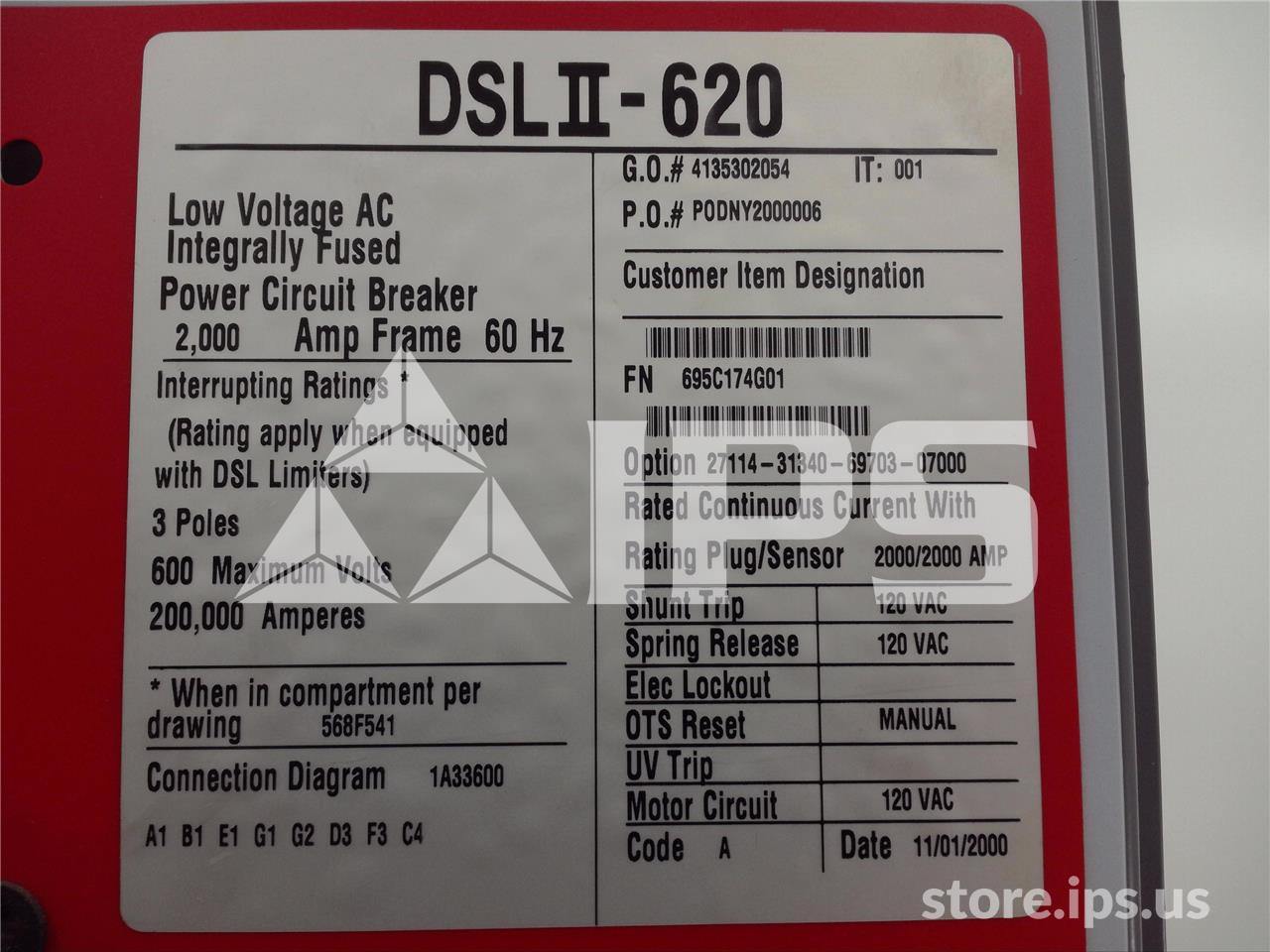 2000 Amps Ch Dslii-620 Eo/do Unused Surplus 120 Volts AC Control, Rms 810 Lsg, 2000 Amps Rp, 3000 Amps Fuse - Image 3